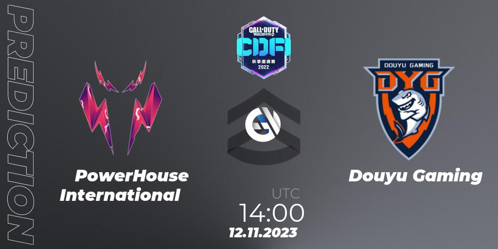 PowerHouse International contre Douyu Gaming : prédiction de match. 12.11.2023 at 12:30. Call of Duty, CODM Fall Invitational 2023