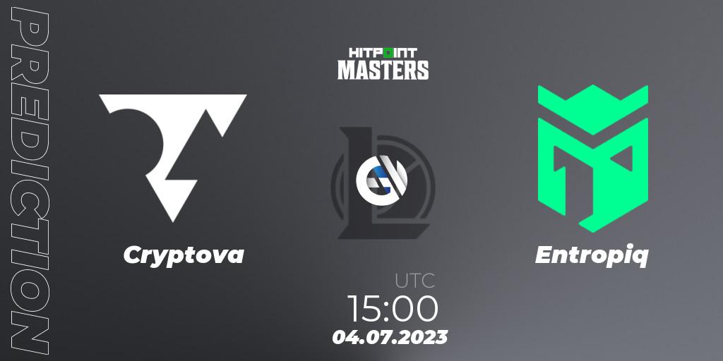 Cryptova contre Entropiq : prédiction de match. 04.07.2023 at 15:00. LoL, Hitpoint Masters Summer 2023 - Group Stage