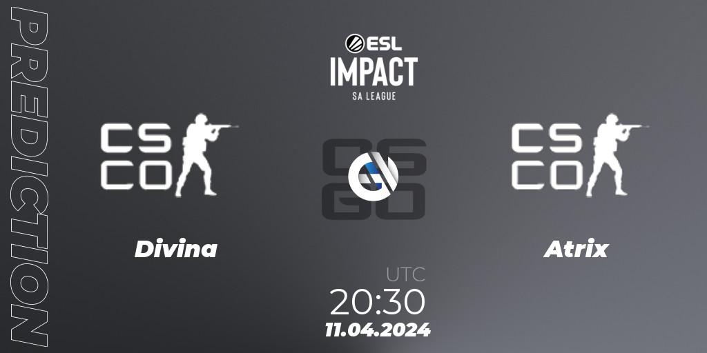 Divina contre Atrix : prédiction de match. 11.04.2024 at 20:30. Counter-Strike (CS2), ESL Impact League Season 5: South America
