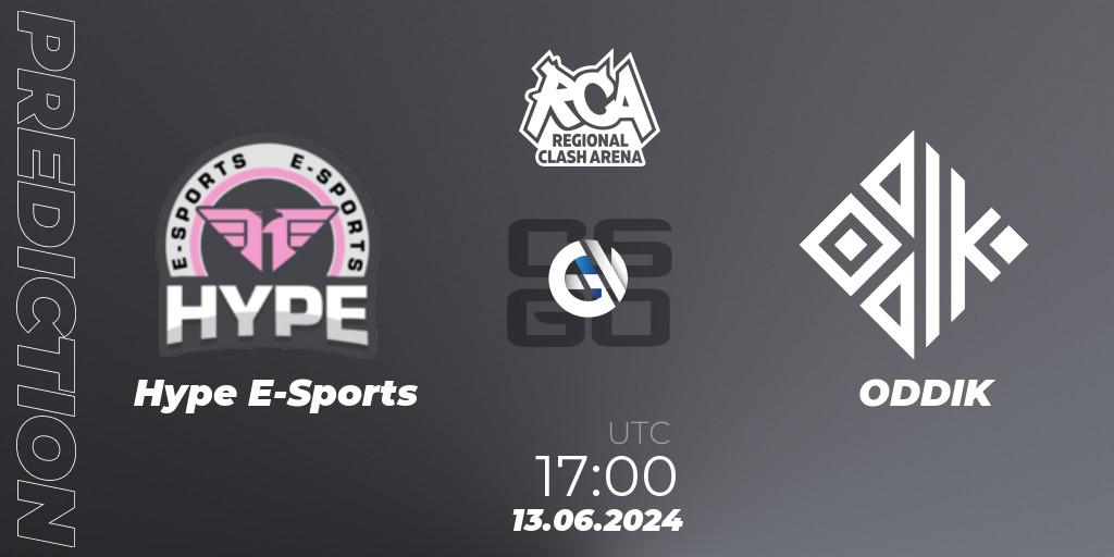 Hype E-Sports contre ODDIK : prédiction de match. 13.06.2024 at 17:00. Counter-Strike (CS2), Regional Clash Arena South America