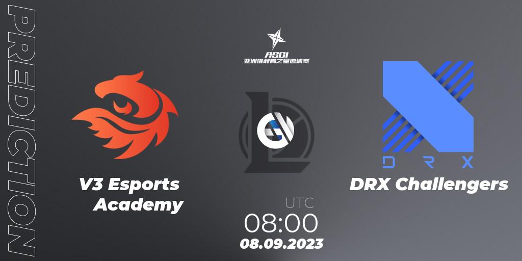 V3 Esports Academy contre DRX Challengers : prédiction de match. 08.09.2023 at 08:00. LoL, Asia Star Challengers Invitational 2023