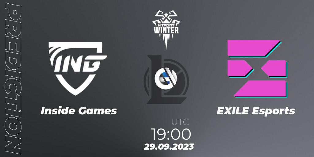 Inside Games contre EXILE Esports : prédiction de match. 29.09.23. LoL, Hitpoint Masters Winter 2023 - Group Stage