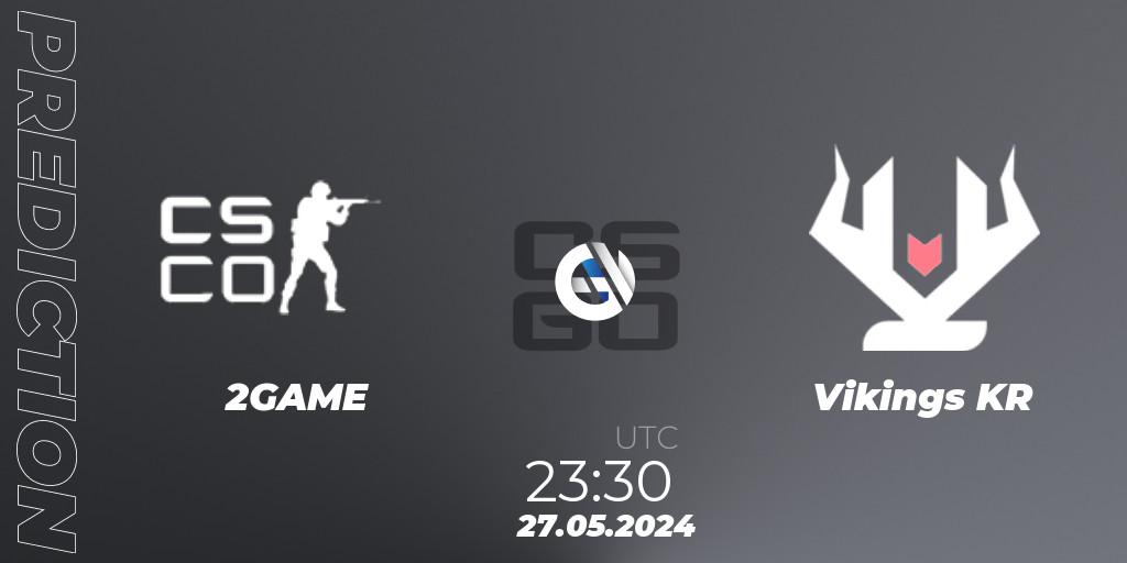 2GAME contre Vikings KR : prédiction de match. 27.05.2024 at 23:30. Counter-Strike (CS2), CCT Season 2 South America Series 1