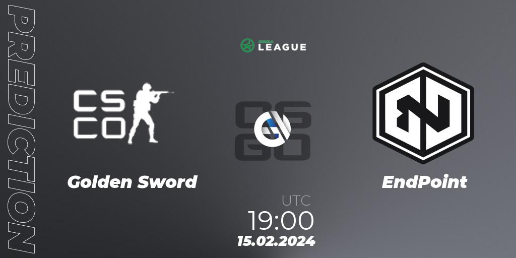 Golden Sword contre EndPoint : prédiction de match. 15.02.2024 at 19:00. Counter-Strike (CS2), ESEA Season 48: Advanced Division - Europe
