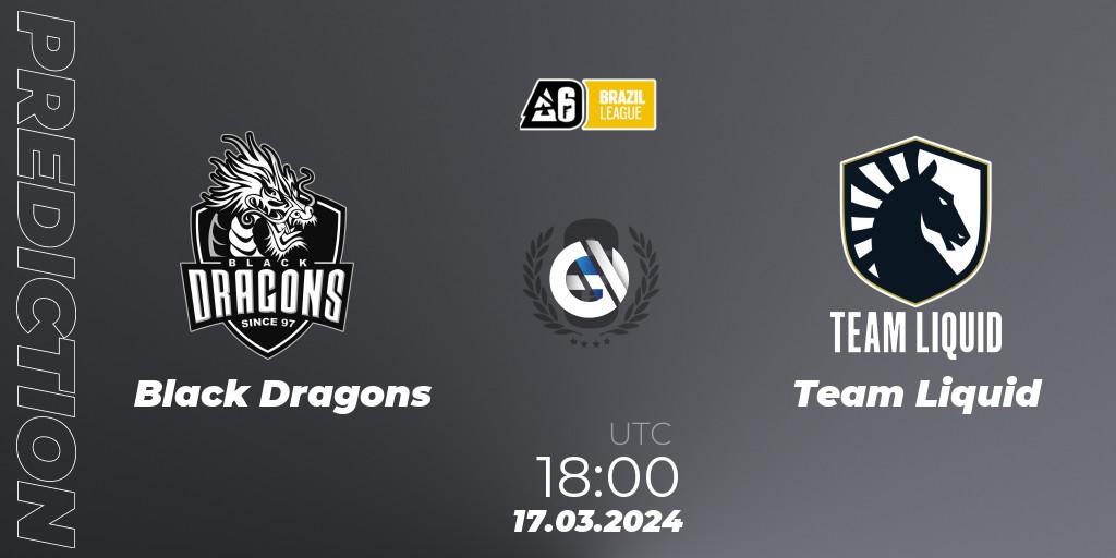 Black Dragons contre Team Liquid : prédiction de match. 17.03.2024 at 19:00. Rainbow Six, Brazil League 2024 - Stage 1