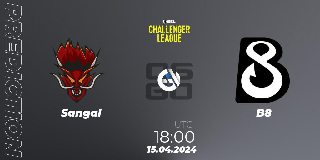 Sangal contre B8 : prédiction de match. 15.04.2024 at 18:00. Counter-Strike (CS2), ESL Challenger League Season 47: Europe