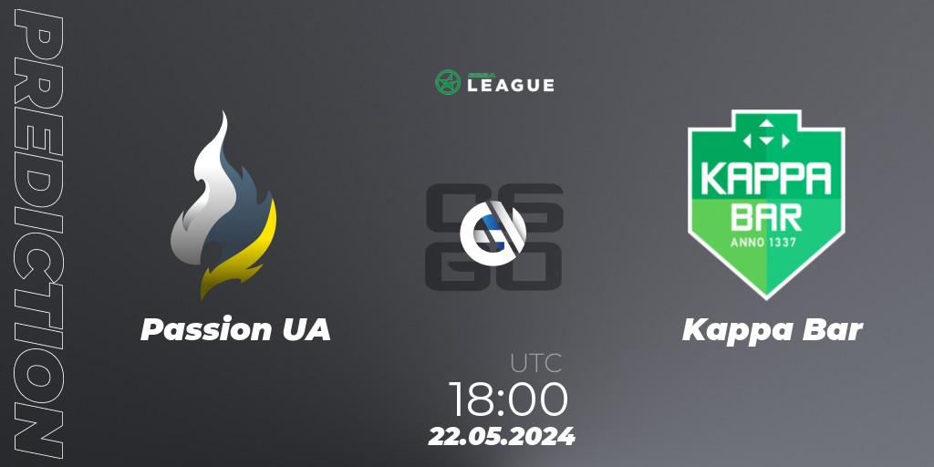 Passion UA contre Kappa Bar : prédiction de match. 22.05.2024 at 18:00. Counter-Strike (CS2), ESEA Season 49: Advanced Division - Europe
