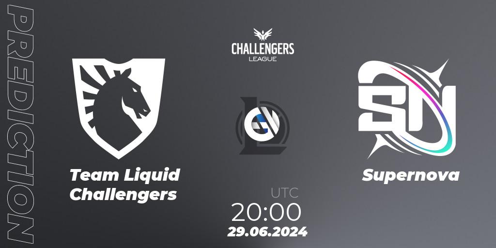 Team Liquid Challengers contre Supernova : prédiction de match. 29.06.2024 at 20:00. LoL, NACL Summer 2024 - Group Stage