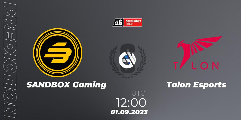 SANDBOX Gaming contre Talon Esports : prédiction de match. 01.09.2023 at 12:00. Rainbow Six, South Korea League 2023 - Stage 2