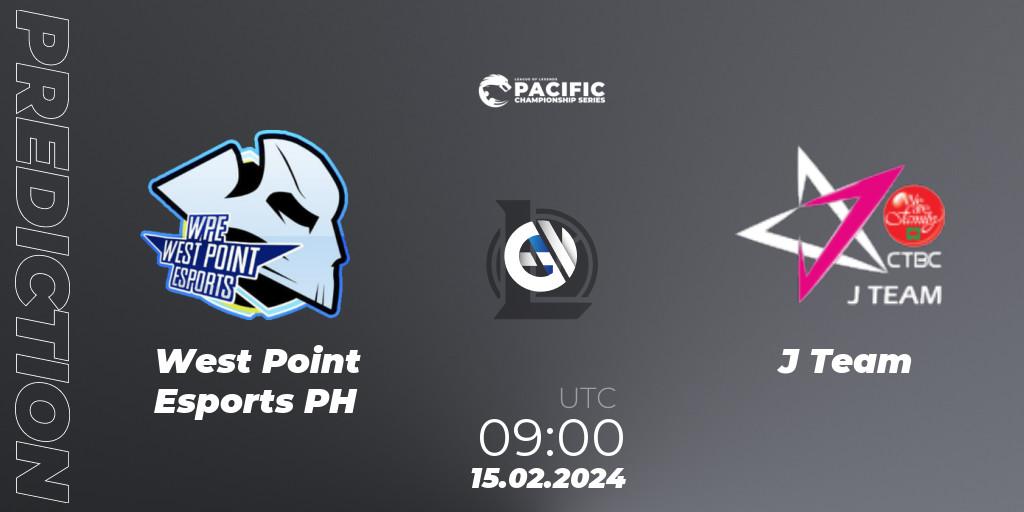 West Point Esports PH contre J Team : prédiction de match. 15.02.2024 at 09:00. LoL, PCS Spring 2024