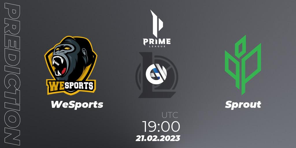 WeSports contre Sprout : prédiction de match. 21.02.2023 at 19:00. LoL, Prime League 2nd Division Spring 2023 - Group Stage
