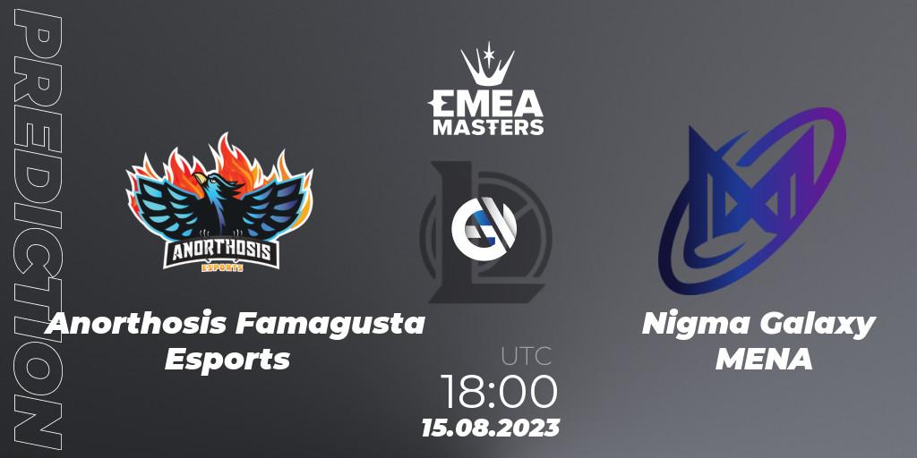 Anorthosis Famagusta Esports contre Nigma Galaxy MENA : prédiction de match. 15.08.2023 at 18:00. LoL, EMEA Masters Summer 2023