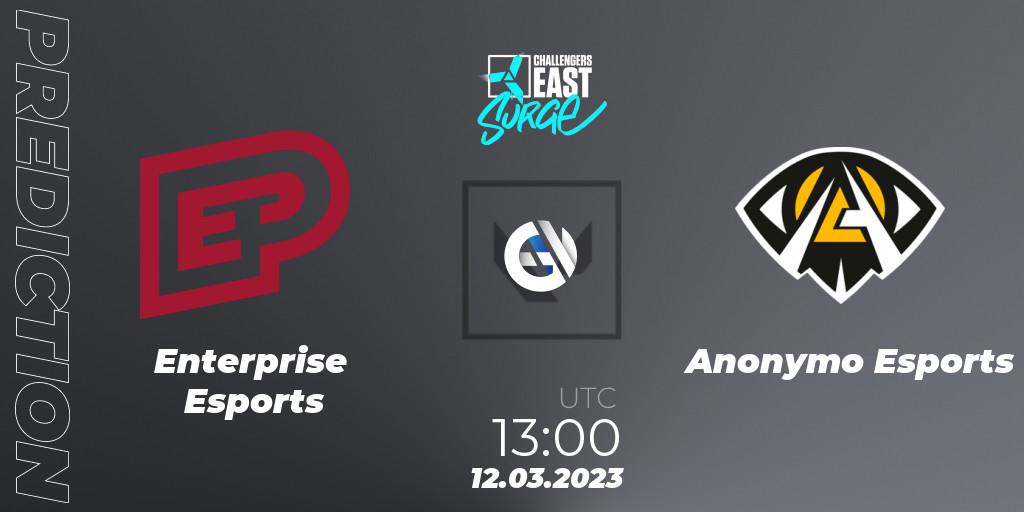 Enterprise Esports contre Anonymo Esports : prédiction de match. 12.03.2023 at 13:00. VALORANT, VALORANT Challengers 2023 East: Surge Split 1