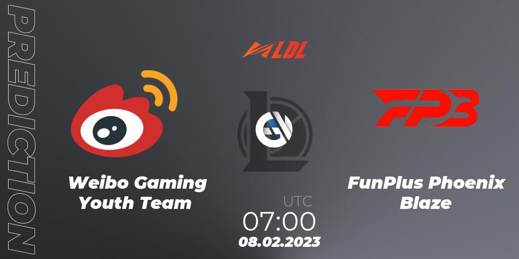 Weibo Gaming Youth Team contre FunPlus Phoenix Blaze : prédiction de match. 08.02.2023 at 07:00. LoL, LDL 2023 - Swiss Stage