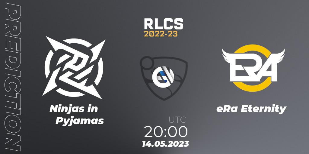 Ninjas in Pyjamas contre eRa Eternity : prédiction de match. 14.05.2023 at 20:00. Rocket League, RLCS 2022-23 - Spring: South America Regional 1 - Spring Open