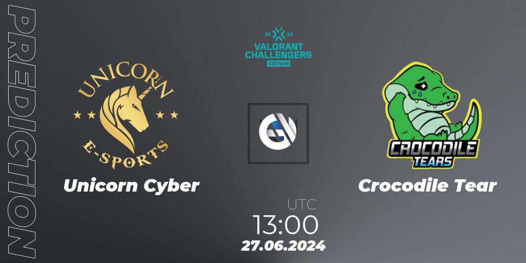 Unicorn Cyber contre Crocodile Tear : prédiction de match. 27.06.2024 at 13:00. VALORANT, VALORANT Challengers 2024: Vietnam Split 2
