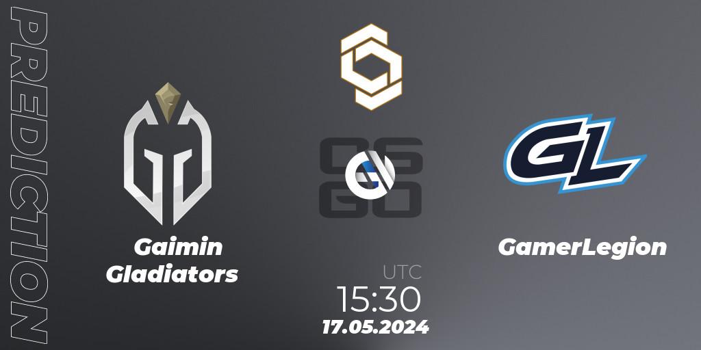 Gaimin Gladiators contre GamerLegion : prédiction de match. 17.05.2024 at 16:00. Counter-Strike (CS2), CCT Global Finals