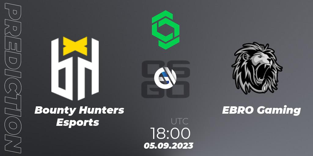 Bounty Hunters Esports contre EBRO Gaming : prédiction de match. 05.09.2023 at 18:00. Counter-Strike (CS2), CCT South America Series #11: Closed Qualifier