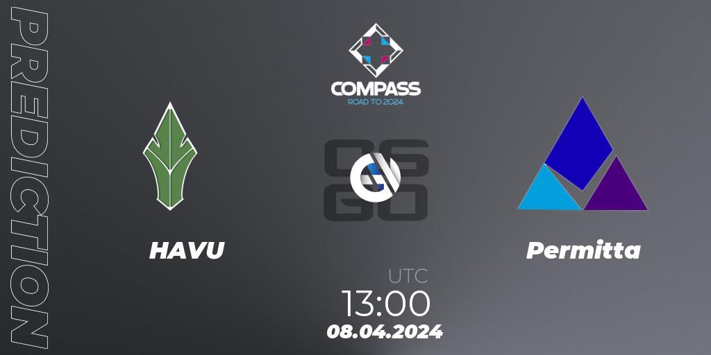 HAVU contre Permitta : prédiction de match. 08.04.2024 at 13:00. Counter-Strike (CS2), YaLLa Compass Spring 2024