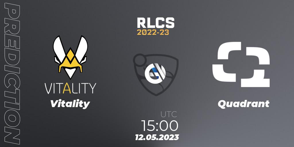 Vitality contre Quadrant : prédiction de match. 12.05.2023 at 15:00. Rocket League, RLCS 2022-23 - Spring: Europe Regional 1 - Spring Open