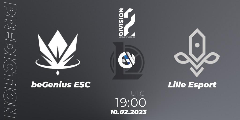 beGenius ESC contre Lille Esport : prédiction de match. 10.02.2023 at 19:15. LoL, LFL Division 2 Spring 2023 - Group Stage