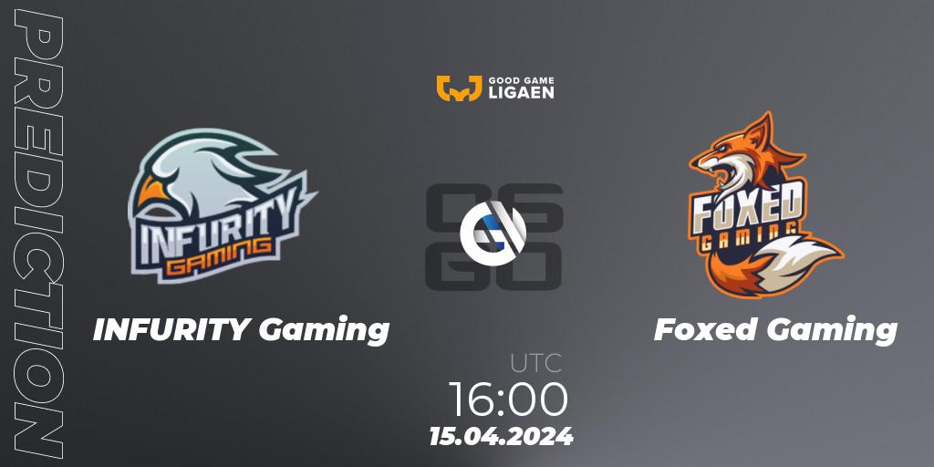 INFURITY Gaming contre Foxed Gaming : prédiction de match. 15.04.2024 at 16:00. Counter-Strike (CS2), Good Game-ligaen Spring 2024