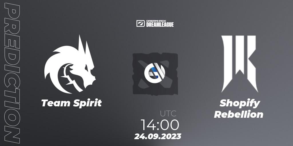 Team Spirit contre Shopify Rebellion : prédiction de match. 24.09.2023 at 14:18. Dota 2, DreamLeague Season 21
