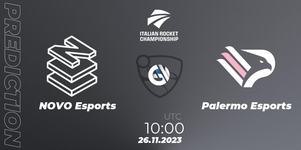 NOVO Esports contre Palermo Esports : prédiction de match. 26.11.2023 at 10:00. Rocket League, Italian Rocket Championship Season 11 Serie A Finals