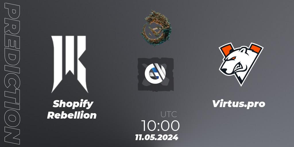 Shopify Rebellion contre Virtus.pro : prédiction de match. 11.05.2024 at 09:00. Dota 2, PGL Wallachia Season 1 - Group Stage