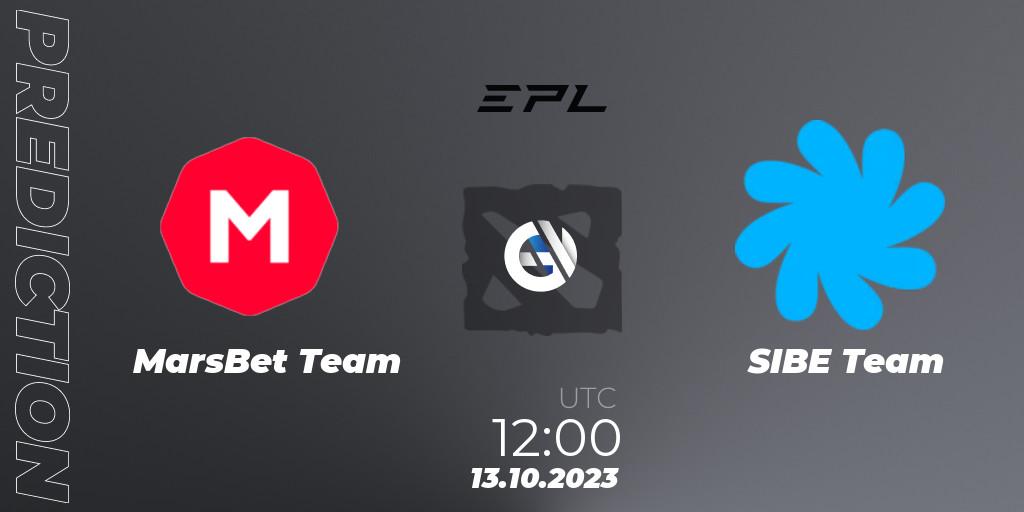 MarsBet Team contre SIBE Team : prédiction de match. 13.10.2023 at 12:05. Dota 2, European Pro League Season 13