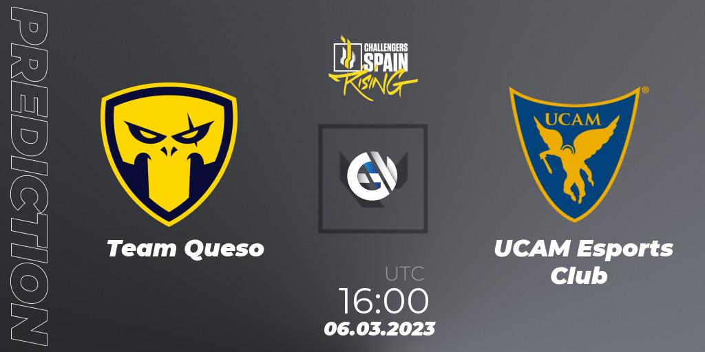 Team Queso contre UCAM Esports Club : prédiction de match. 05.03.2023 at 16:00. VALORANT, VALORANT Challengers 2023 Spain: Rising Split 1