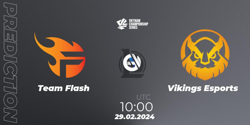 Team Flash contre Vikings Esports : prédiction de match. 29.02.2024 at 10:00. LoL, VCS Dawn 2024 - Group Stage