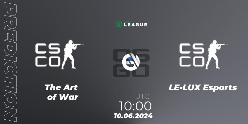 The Art of War contre LE-LUX Esports : prédiction de match. 10.06.2024 at 10:00. Counter-Strike (CS2), ESEA Season 49: Open Division - Oceania