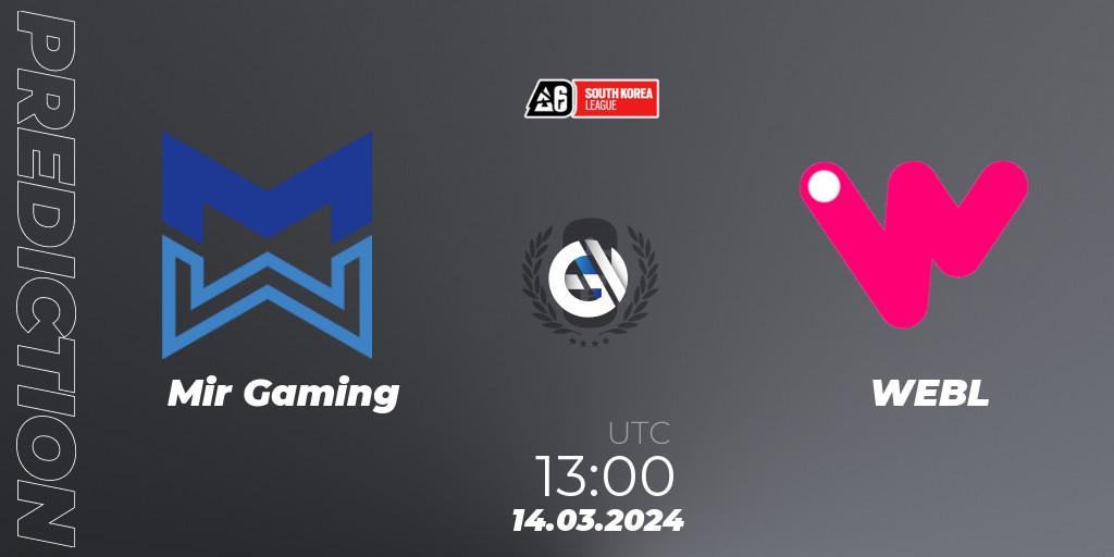 Mir Gaming contre WEBL : prédiction de match. 14.03.2024 at 13:00. Rainbow Six, South Korea League 2024 - Stage 1