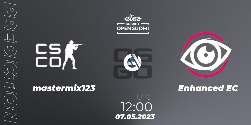 mastermix123 contre Enhanced EC : prédiction de match. 07.05.2023 at 12:00. Counter-Strike (CS2), Elisa Open Suomi Season 5