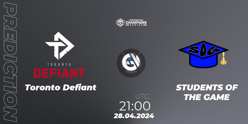 Toronto Defiant contre STUDENTS OF THE GAME : prédiction de match. 28.04.2024 at 21:00. Overwatch, Overwatch Champions Series 2024 - North America Stage 2 Main Event