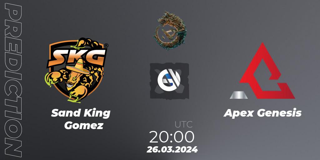Sand King Gomez contre Apex Genesis : prédiction de match. 26.03.24. Dota 2, PGL Wallachia Season 1: North America Closed Qualifier