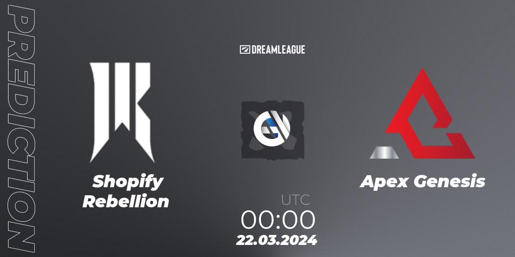 Shopify Rebellion contre Apex Genesis : prédiction de match. 22.03.24. Dota 2, DreamLeague Season 23: North America Closed Qualifier