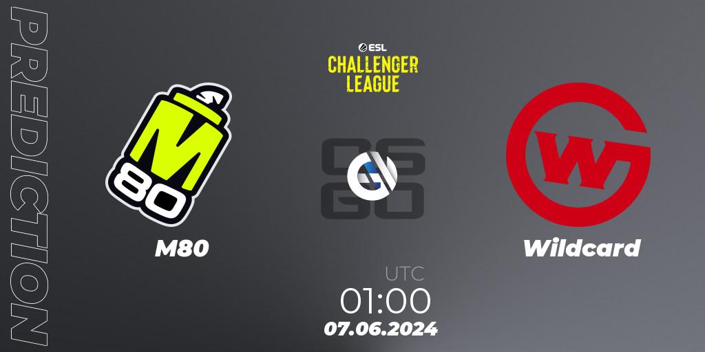 M80 contre Wildcard : prédiction de match. 07.06.2024 at 01:00. Counter-Strike (CS2), ESL Challenger League Season 47: North America