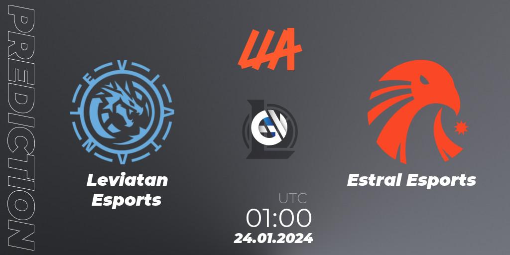 Leviatan Esports contre Estral Esports : prédiction de match. 24.01.2024 at 01:00. LoL, LLA 2024 Opening Group Stage
