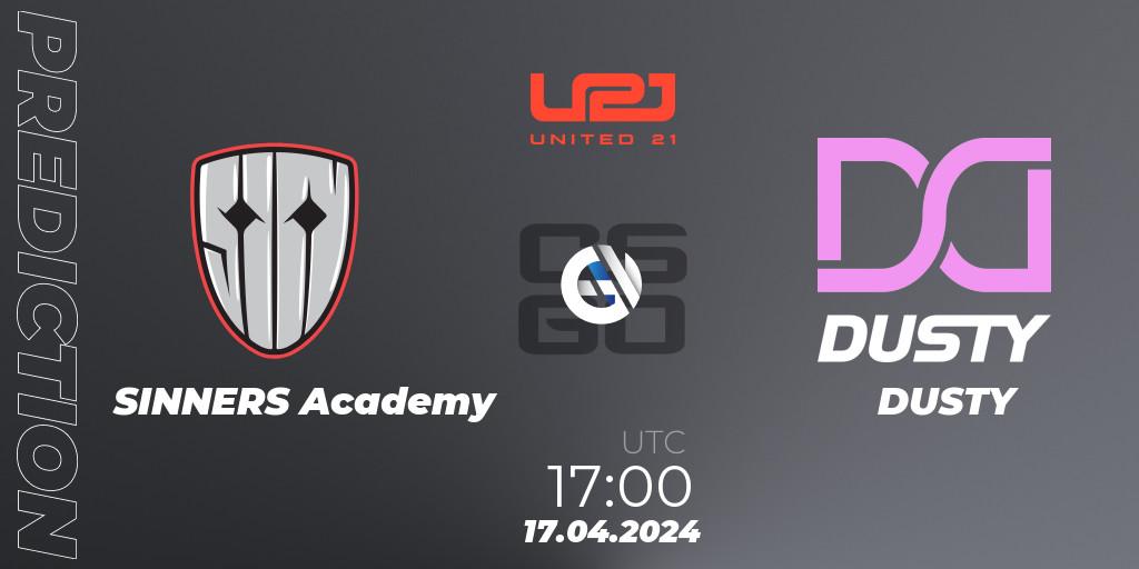 SINNERS Academy contre DUSTY : prédiction de match. 17.04.2024 at 17:00. Counter-Strike (CS2), United21 Season 13: Division 2