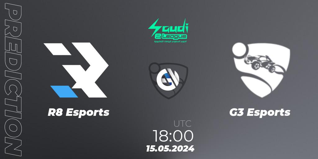 R8 Esports contre G3 Esports : prédiction de match. 15.05.2024 at 18:00. Rocket League, Saudi eLeague 2024 - Major 2: Online Major Phase 1