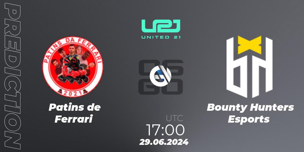 Patins de Ferrari contre Bounty Hunters Esports : prédiction de match. 29.06.2024 at 16:00. Counter-Strike (CS2), United21 South America Season 1