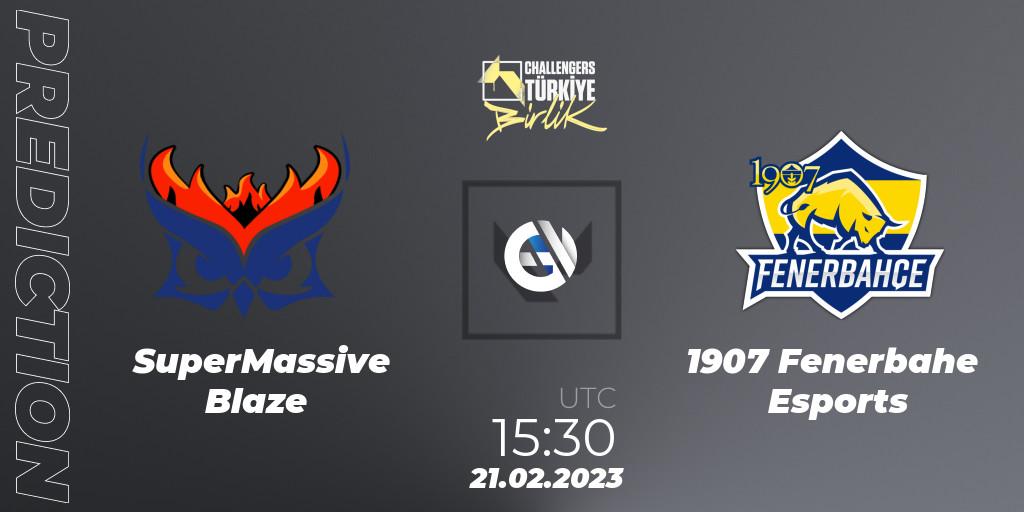 SuperMassive Blaze contre 1907 Fenerbahçe Esports : prédiction de match. 21.02.2023 at 15:00. VALORANT, VALORANT Challengers 2023 Turkey: Birlik Split 1