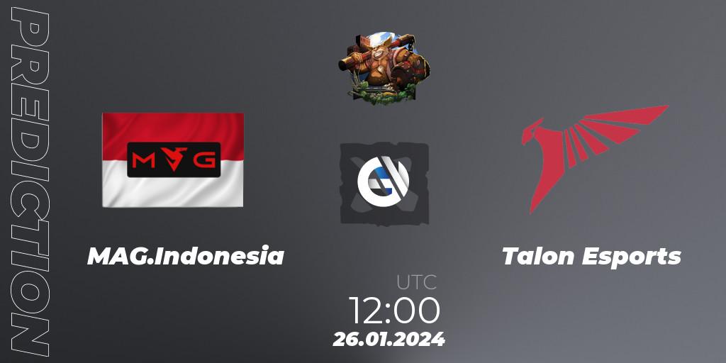 MAG.Indonesia contre Talon Esports : prédiction de match. 26.01.2024 at 12:00. Dota 2, ESL One Birmingham 2024: Southeast Asia Closed Qualifier