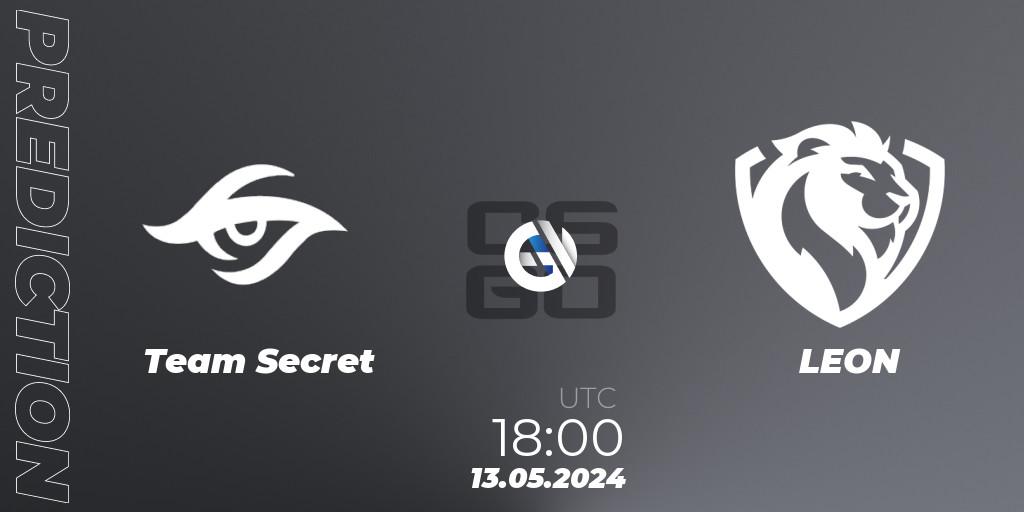 Team Secret contre LEON : prédiction de match. 13.05.2024 at 19:00. Counter-Strike (CS2), CCT Season 2 Europe Series 4 Closed Qualifier