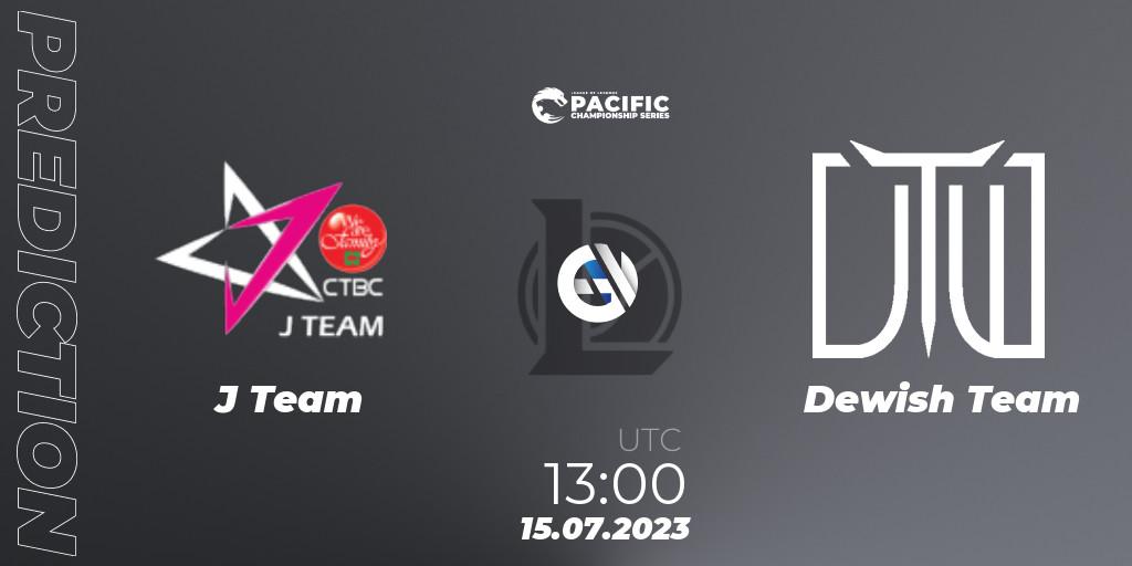 J Team contre Dewish Team : prédiction de match. 15.07.2023 at 13:00. LoL, PACIFIC Championship series Group Stage