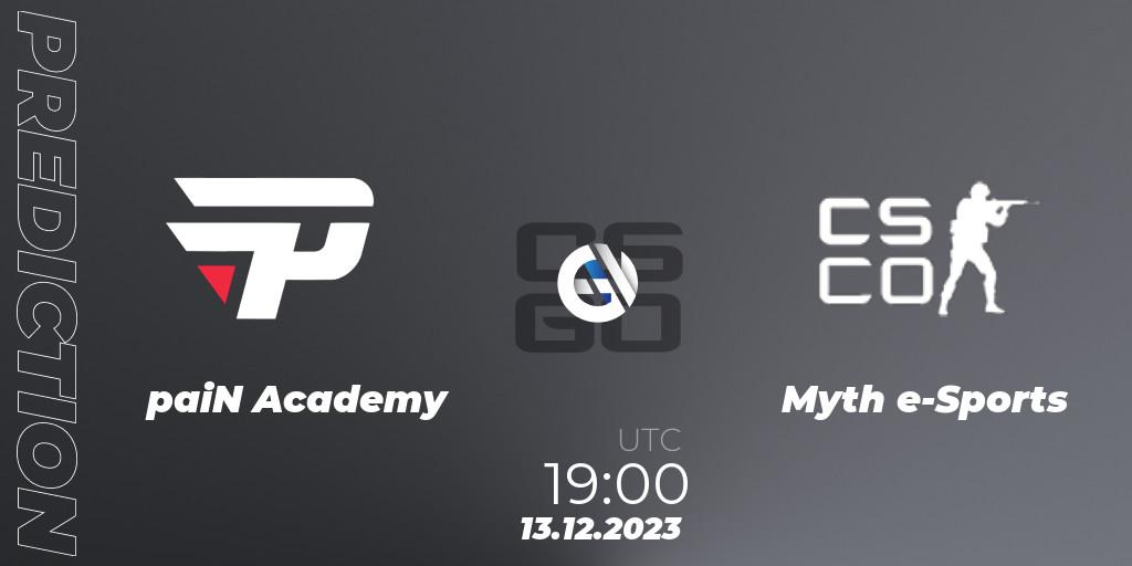 paiN Academy contre Myth e-Sports : prédiction de match. 13.12.2023 at 19:00. Counter-Strike (CS2), Gamers Club Liga Série A: December 2023