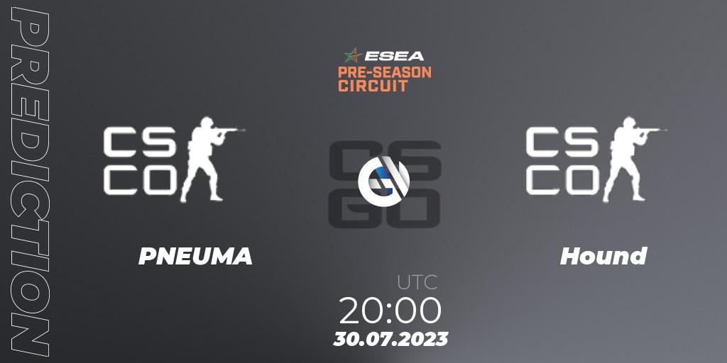 PNEUMA contre Hound : prédiction de match. 30.07.2023 at 20:00. Counter-Strike (CS2), ESEA Pre-Season Circuit 2023: North American Final