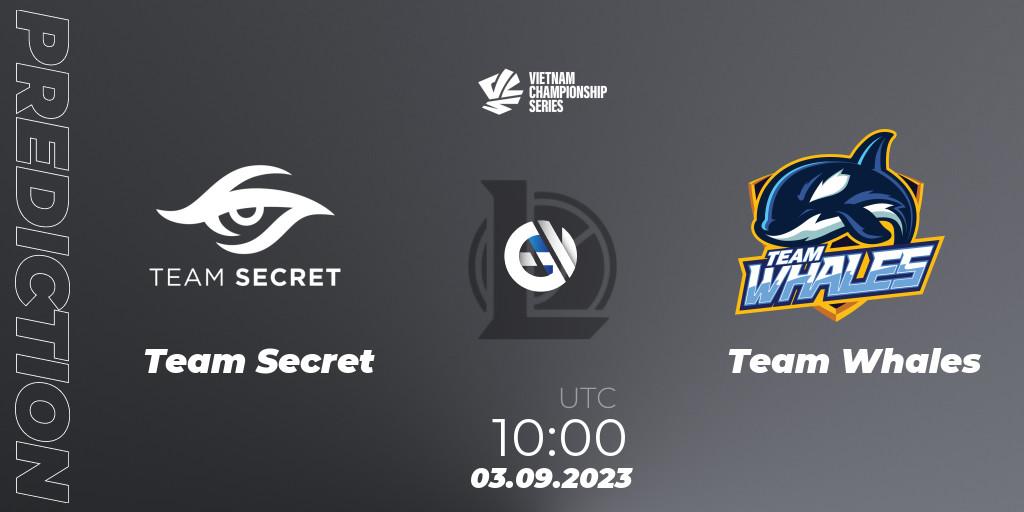 Team Secret contre Team Whales : prédiction de match. 03.09.2023 at 10:00. LoL, VCS Dusk 2023